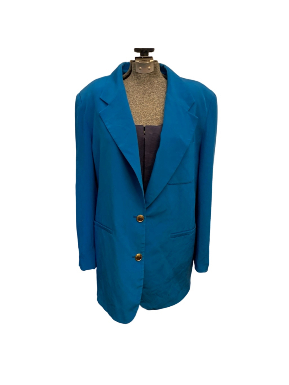 Women's Peter Nygard Teal Silk Blazer Jacket with Gold Buttons L